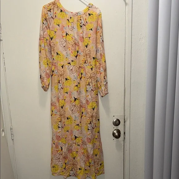 🌼 Style & Co Yellow Floral Midi Dress – Size L – Linen Blend Boho Dress - Picture 6 of 6